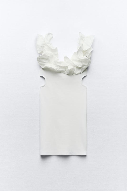 Viral White Ruffle Accent Dress