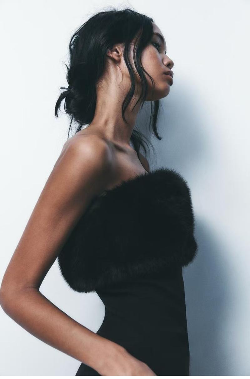 Viral Black Luxe Fur Dress