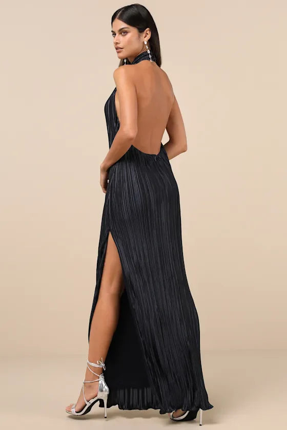 Viral Satin Pleated Maxi Dress