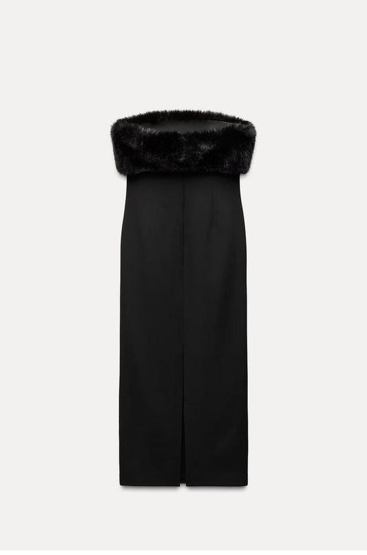 Viral Black Luxe Fur Dress