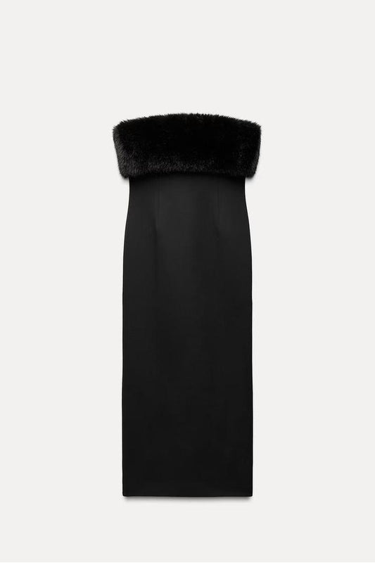 Viral Black Luxe Fur Dress