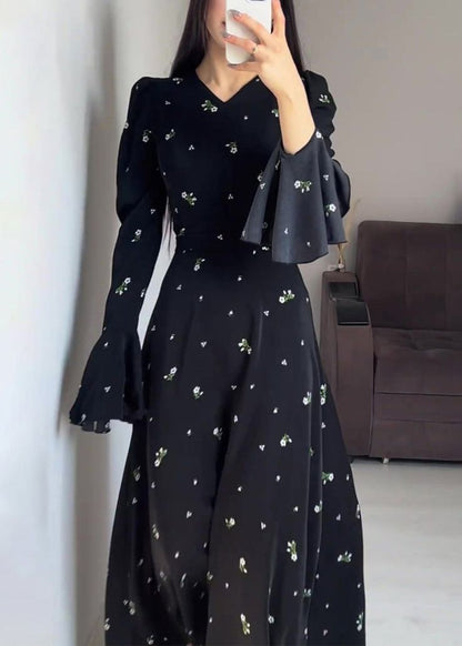Long Sleeve Floral Printed Dress