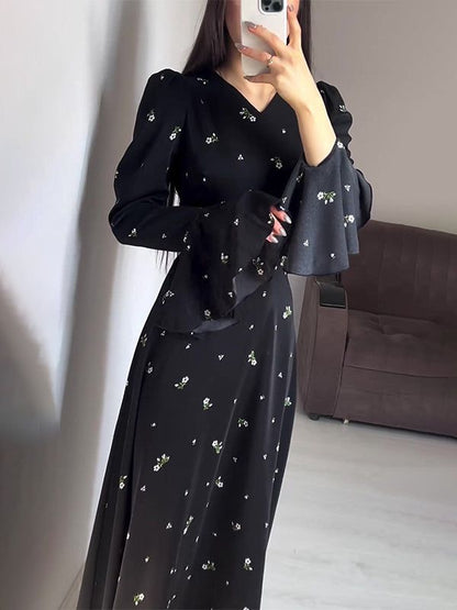 Long Sleeve Floral Printed Dress